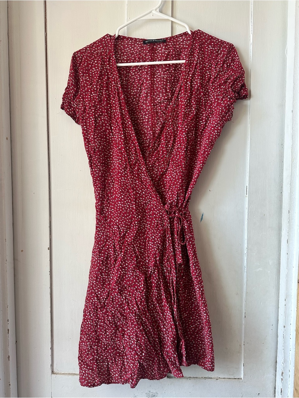 Brandy Melville Burgundy Red Mini Wrap Dress with White Speckle